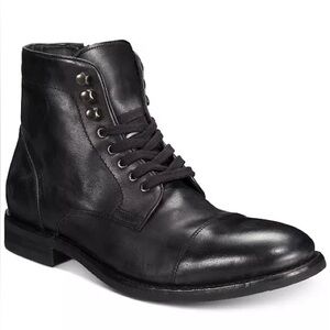 Frye men’s size 8-1/2 cap toe lace side zip black leather ankle boots EUC